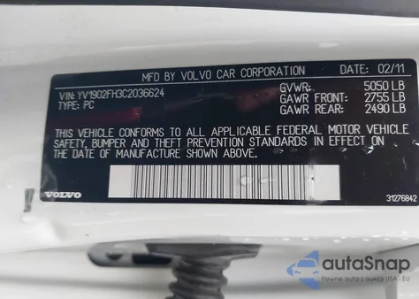 2012 Volvo S60 T6 z USA, uszkodzony, nr VIN YV1902FH3C2036624